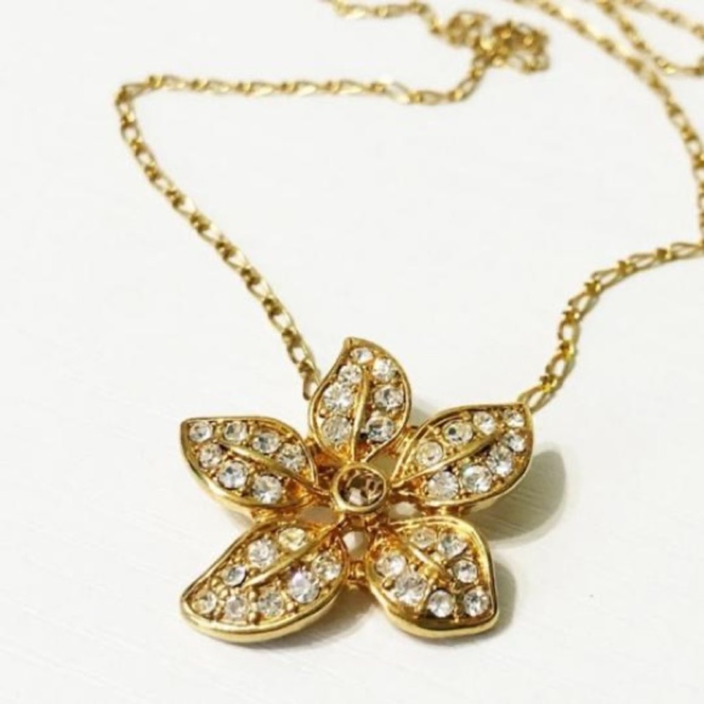 J Crew Crystal and Gold Flower Necklace